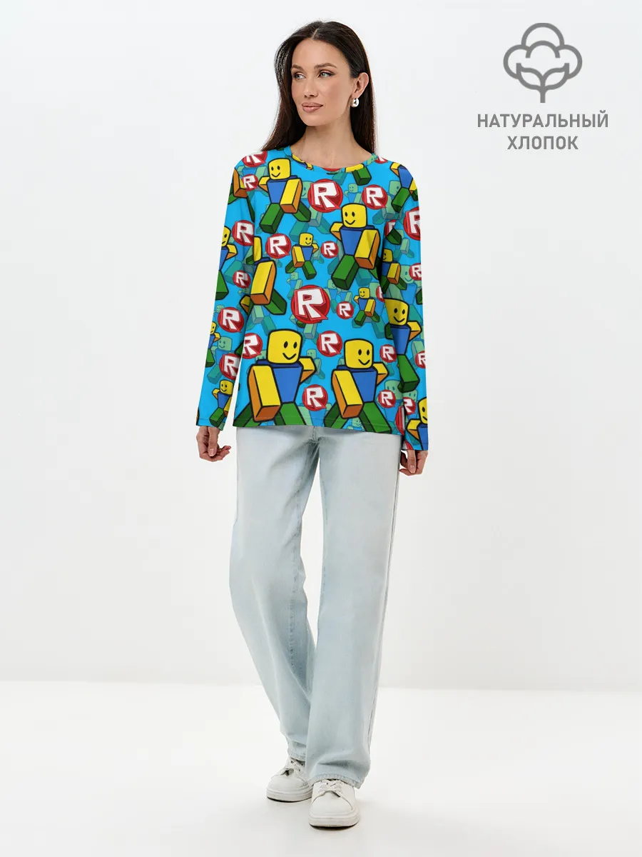 Лонгслив женский. Хлопок / ROBLOX / РОБЛОКС / NOOB / НУБ
