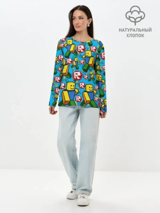 Лонгслив женский. Хлопок / ROBLOX / РОБЛОКС / NOOB / НУБ