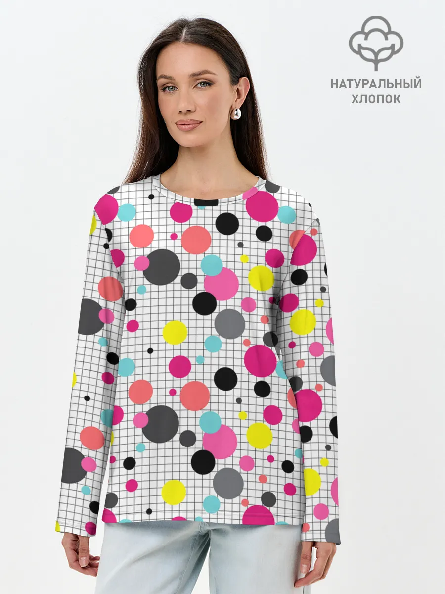 Лонгслив женский. Хлопок / Горох разноцветный.