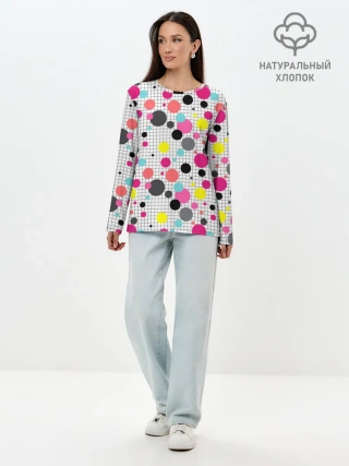 Лонгслив женский. Хлопок / Горох разноцветный.