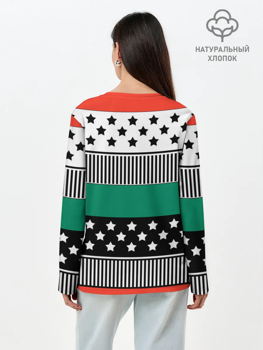 Лонгслив женский. Хлопок / Полосатый звездный узор