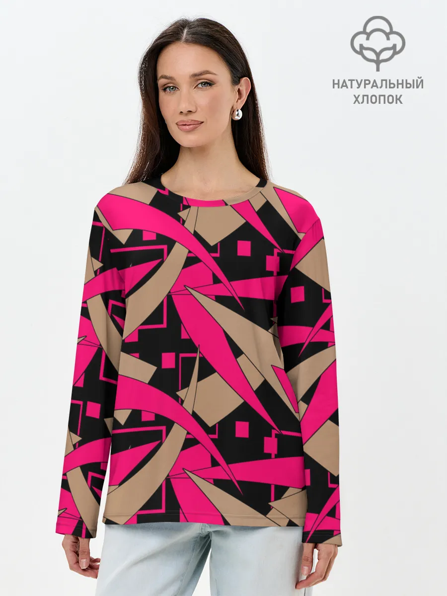 Лонгслив женский. Хлопок / Яркий абстрактный узор