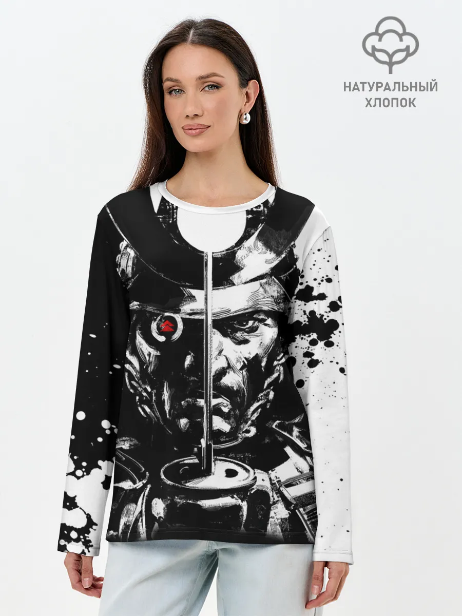 Лонгслив женский. Хлопок / Самурай | ЧБ | Лого