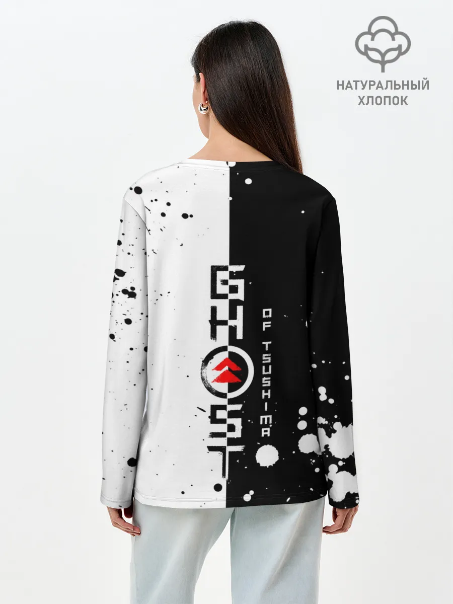 Лонгслив женский. Хлопок / Самурай | ЧБ | Лого