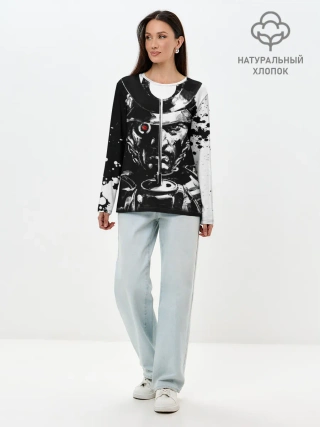 Лонгслив женский. Хлопок / Самурай | ЧБ | Лого