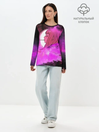Лонгслив женский. Хлопок / Аниме Девушка | Розовый Космос
