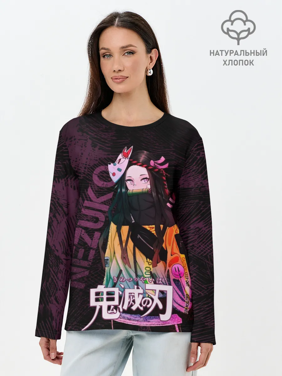 Лонгслив женский. Хлопок / Незуко Камадо Kimetsu no aiba