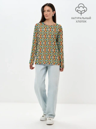 Лонгслив женский. Хлопок / Цветные фигуры