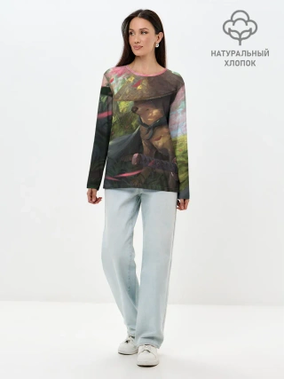 Лонгслив женский. Хлопок / Собака Самурай плачет мем