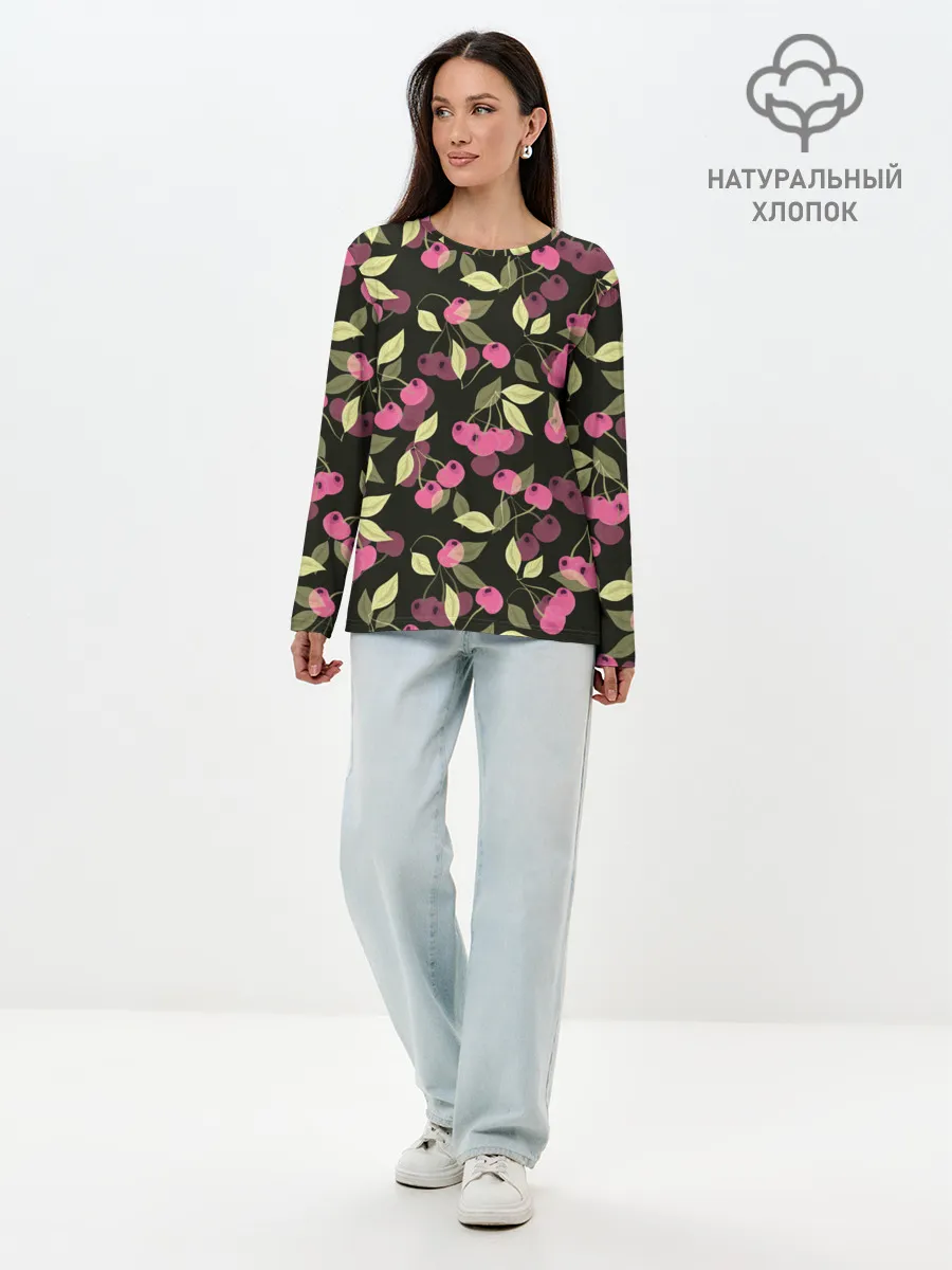 Лонгслив женский. Хлопок / Вишневый сад
