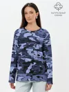 Лонгслив женский. Хлопок / Синий камуфляж в клетку