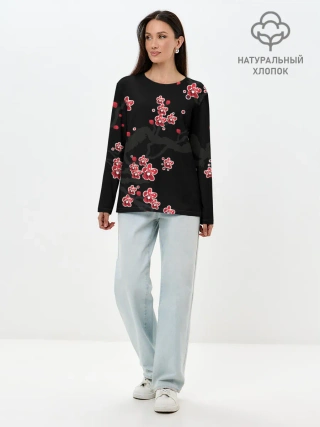Лонгслив женский. Хлопок / САКУРА ЦВЕТЁТ И БЛАГАУХАЕТ