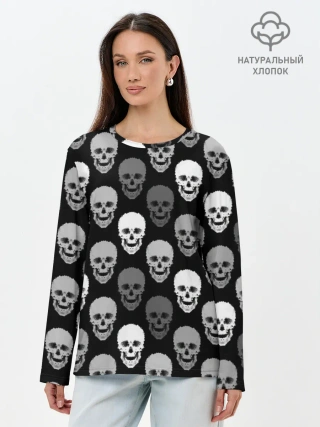 Лонгслив женский. Хлопок / Черно-белый готический