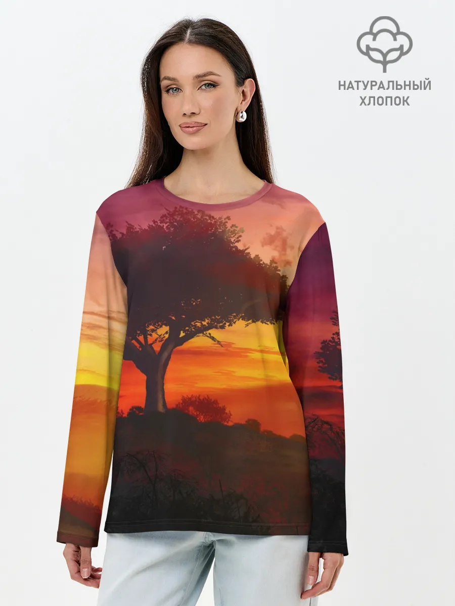 Лонгслив женский. Хлопок / СОЛНЦЕ НАД АФРИКОЙ