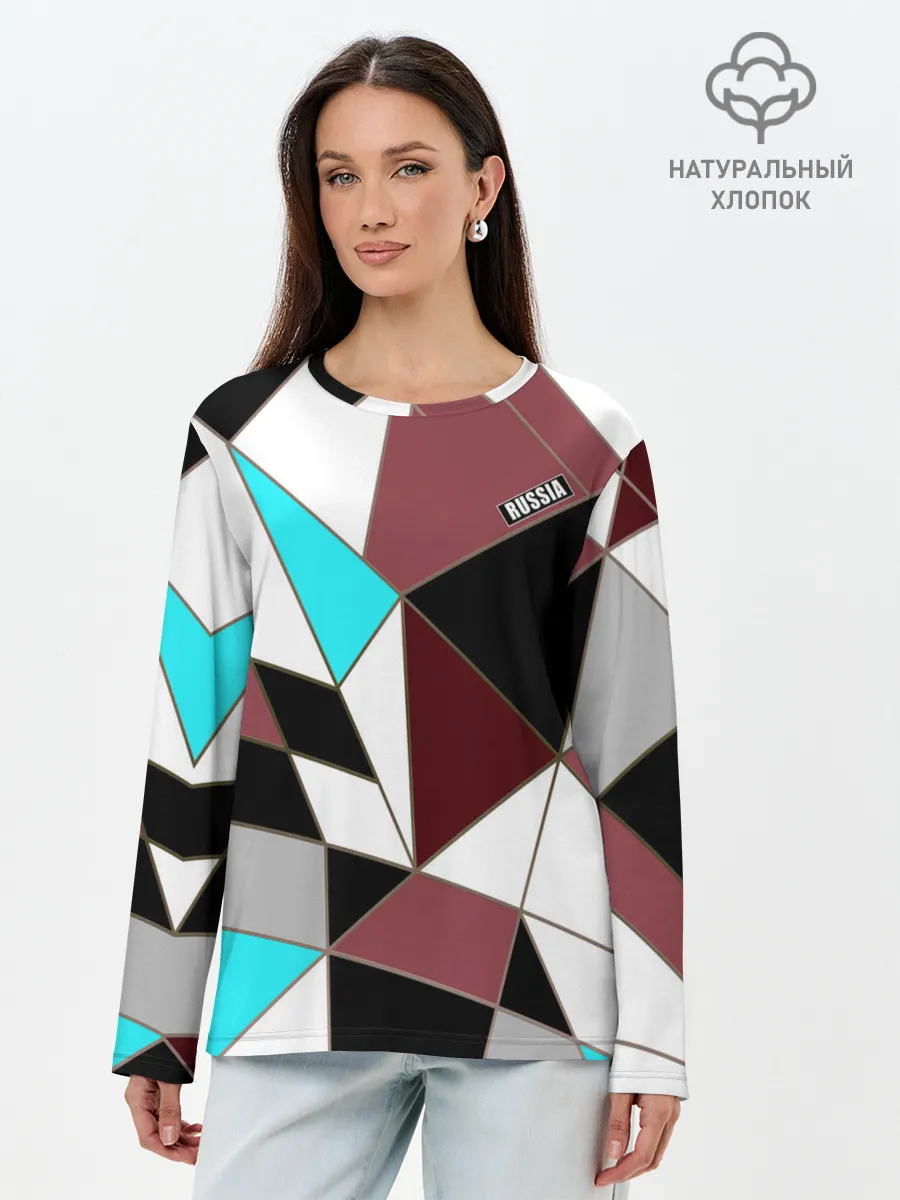 Лонгслив женский. Хлопок / Геометрический узор