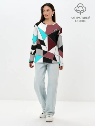 Лонгслив женский. Хлопок / Геометрический узор