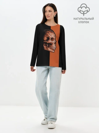 Лонгслив женский. Хлопок / Череп