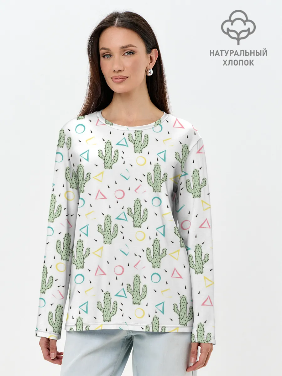 Лонгслив женский. Хлопок / Кактусы
