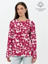 Лонгслив женский. Хлопок / Бело-красный цветочный
