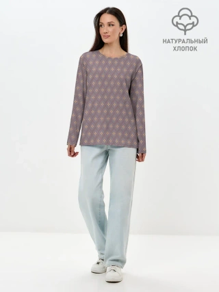 Лонгслив женский. Хлопок / Тонкие ромбы