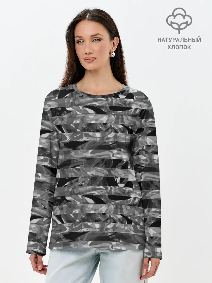 Лонгслив женский. Хлопок / Черно -белый полосатый узор