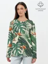 Лонгслив женский. Хлопок / Тропический паттерн