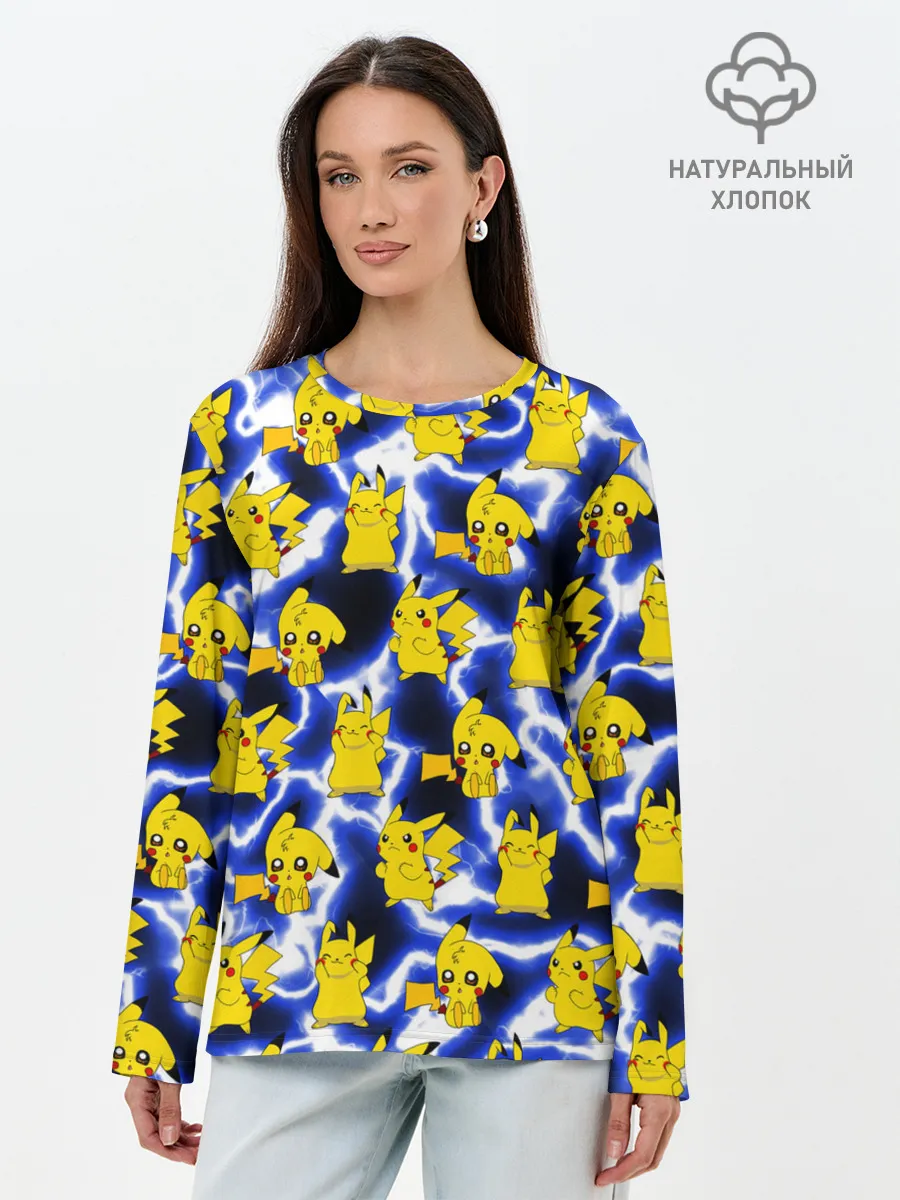 Лонгслив женский. Хлопок / Пикачу Electric Shock