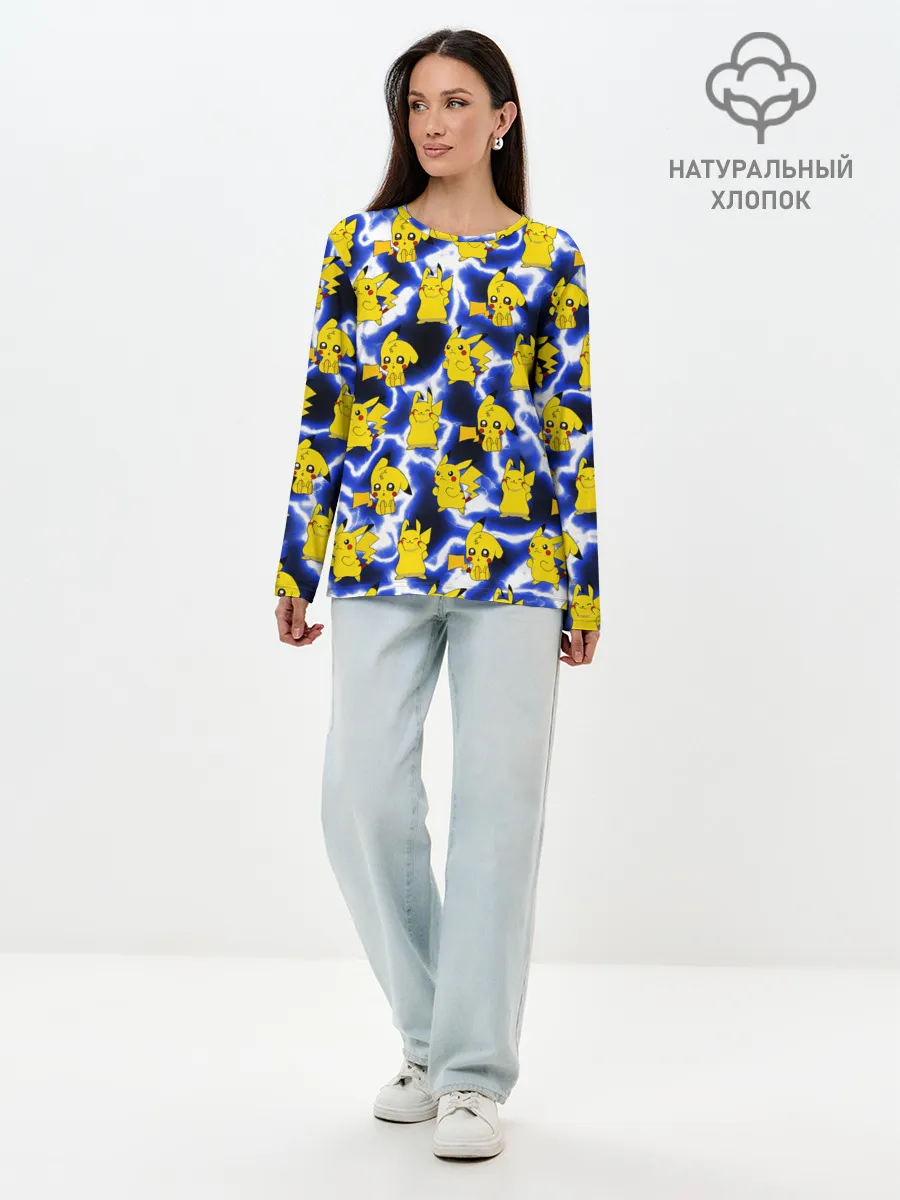 Лонгслив женский. Хлопок / Пикачу Electric Shock