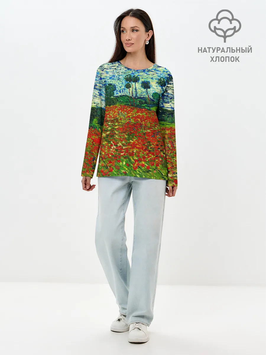 Лонгслив женский. Хлопок / Поле с маками, Ван Гог