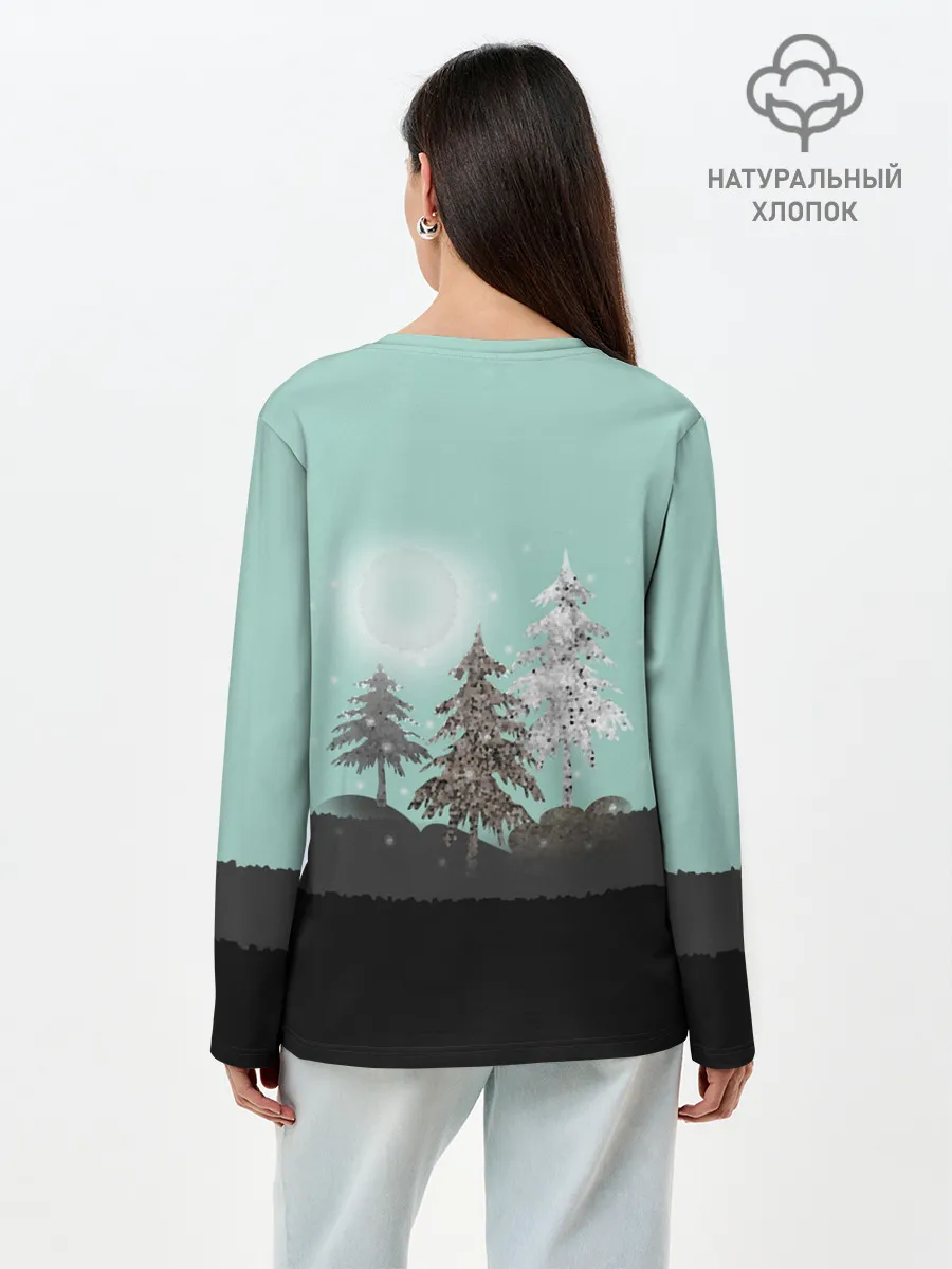 Лонгслив женский. Хлопок / Лес. Мозаичный узор