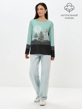 Лонгслив женский. Хлопок / Лес. Мозаичный узор
