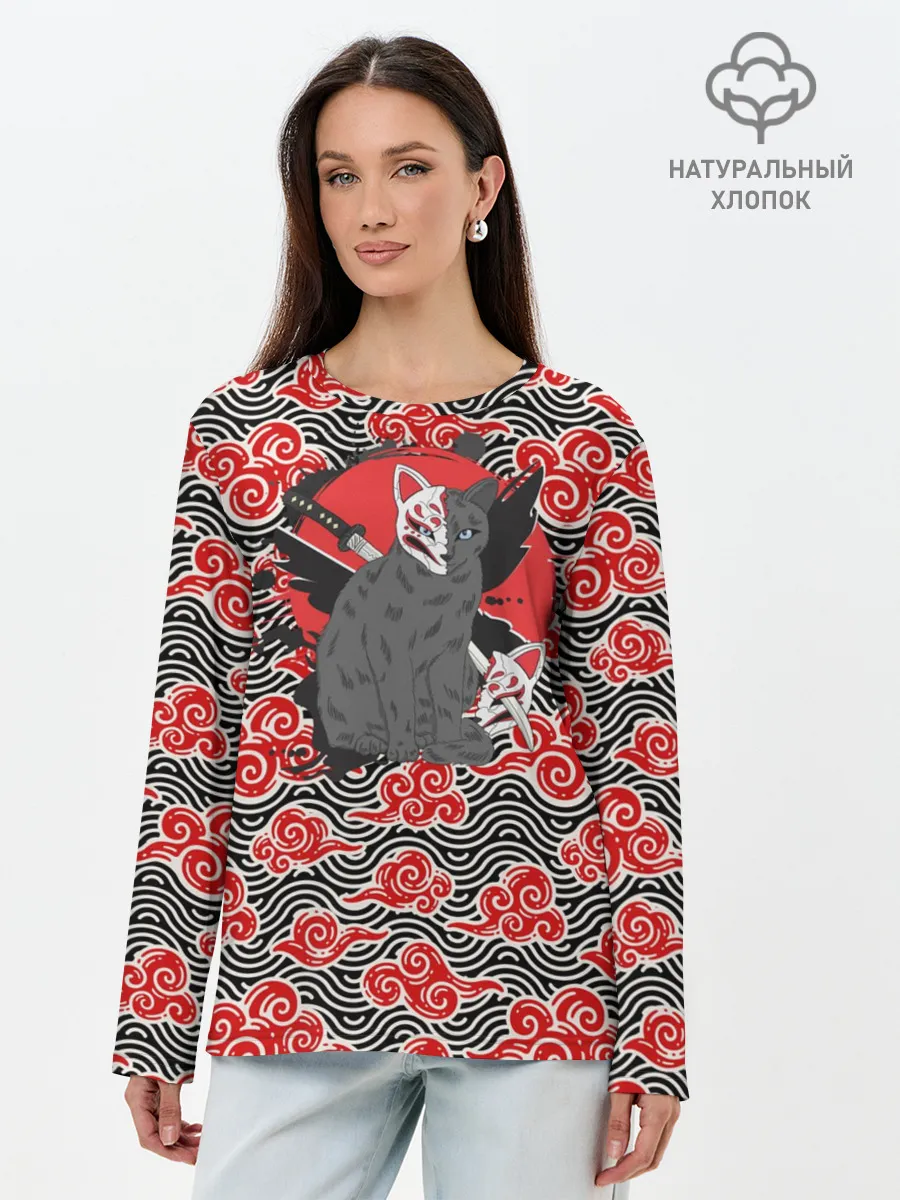 Лонгслив женский. Хлопок / Бакэнэко