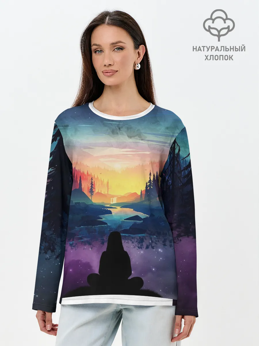 Лонгслив женский. Хлопок / ПЕЙЗАЖ НАД ЗВЕЗДАМИ