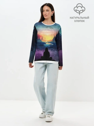 Лонгслив женский. Хлопок / ПЕЙЗАЖ НАД ЗВЕЗДАМИ