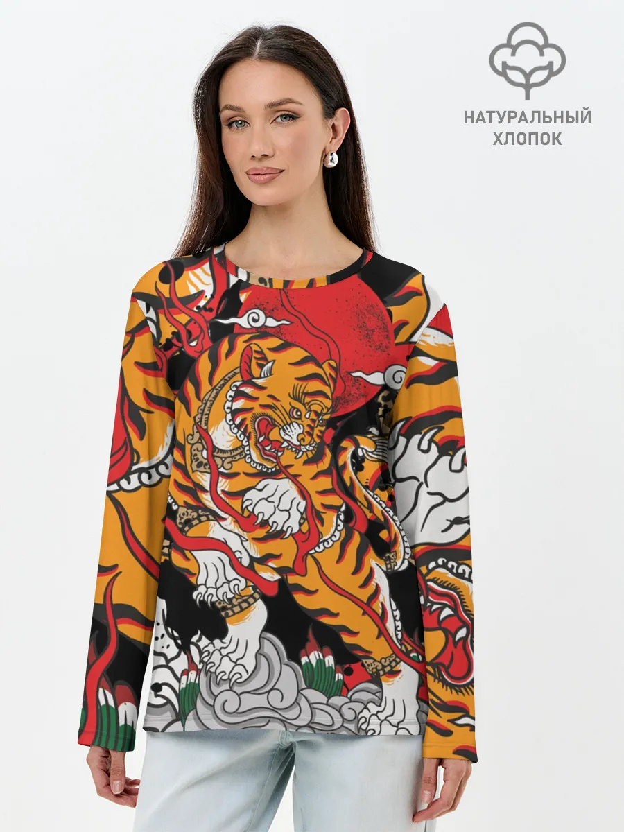 Лонгслив женский. Хлопок / Самурайский тигр