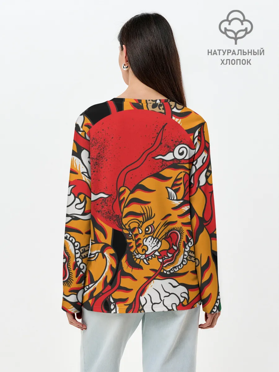 Лонгслив женский. Хлопок / Самурайский тигр