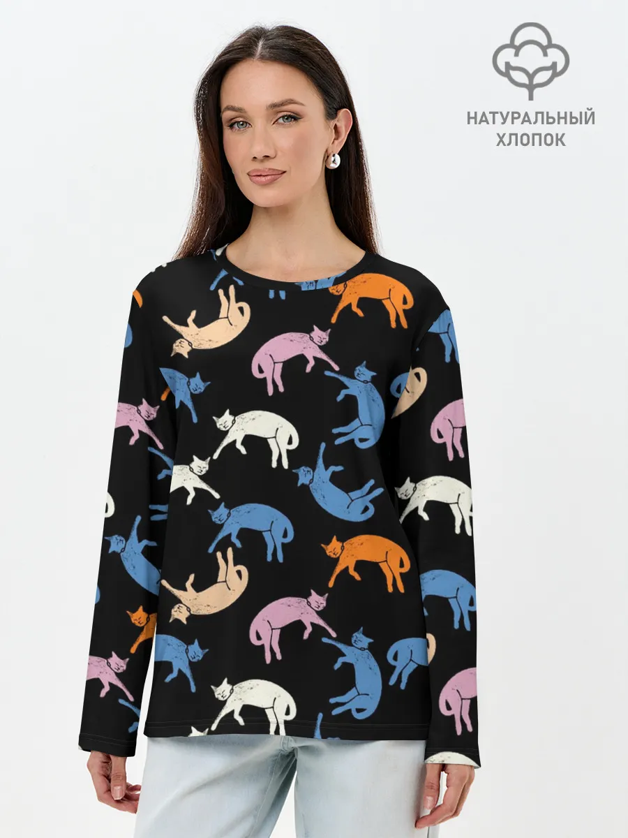 Лонгслив женский. Хлопок / Британские кошки паттерн