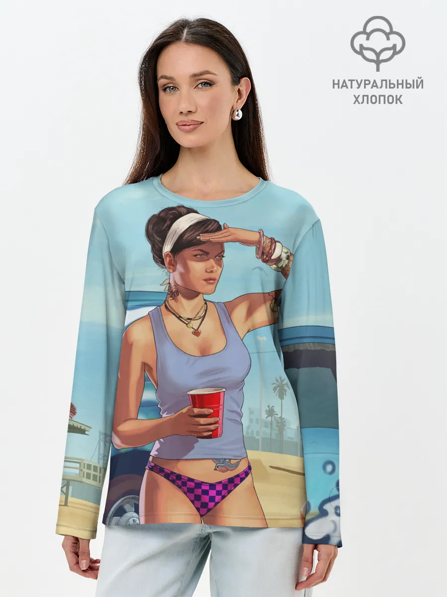 Лонгслив женский. Хлопок / girl with coffee