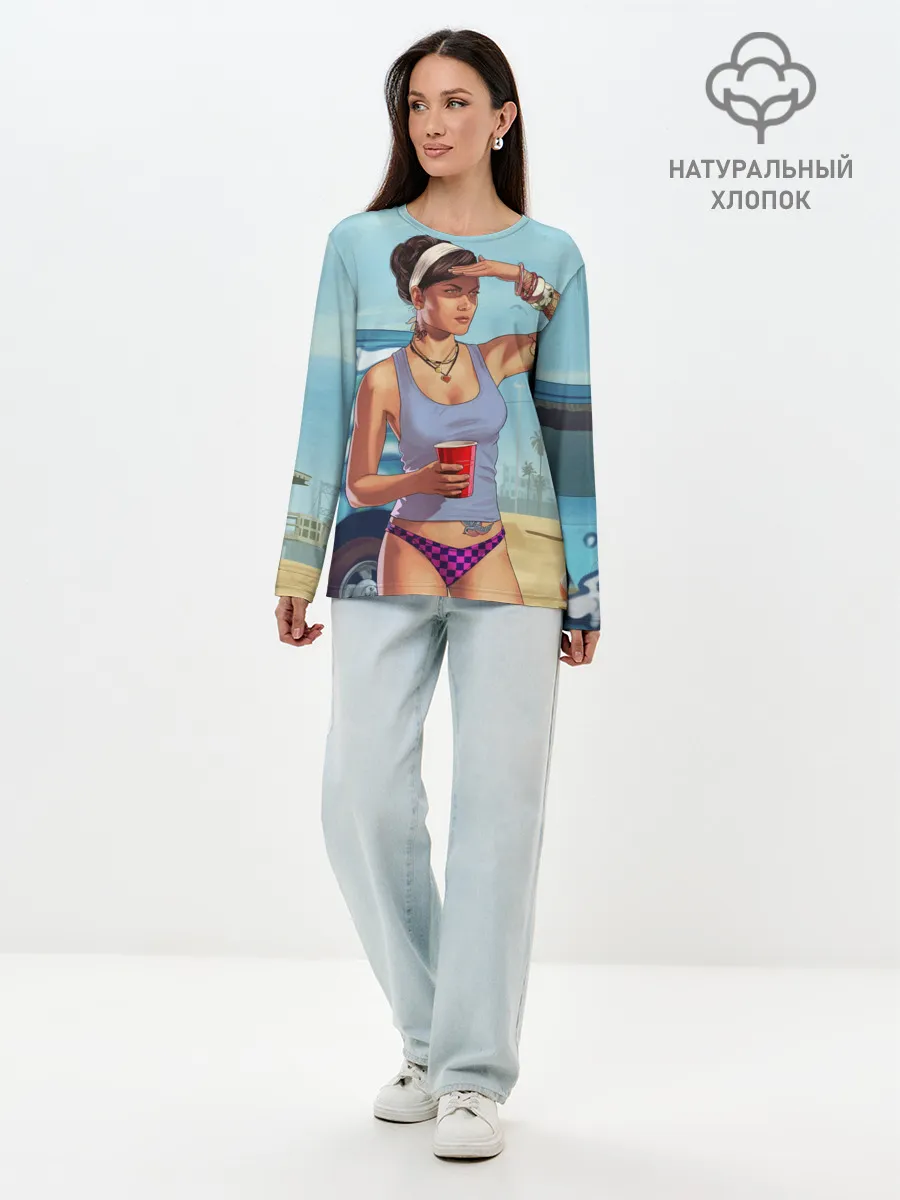 Лонгслив женский. Хлопок / girl with coffee