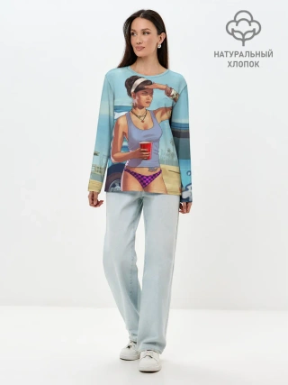 Лонгслив женский. Хлопок / girl with coffee