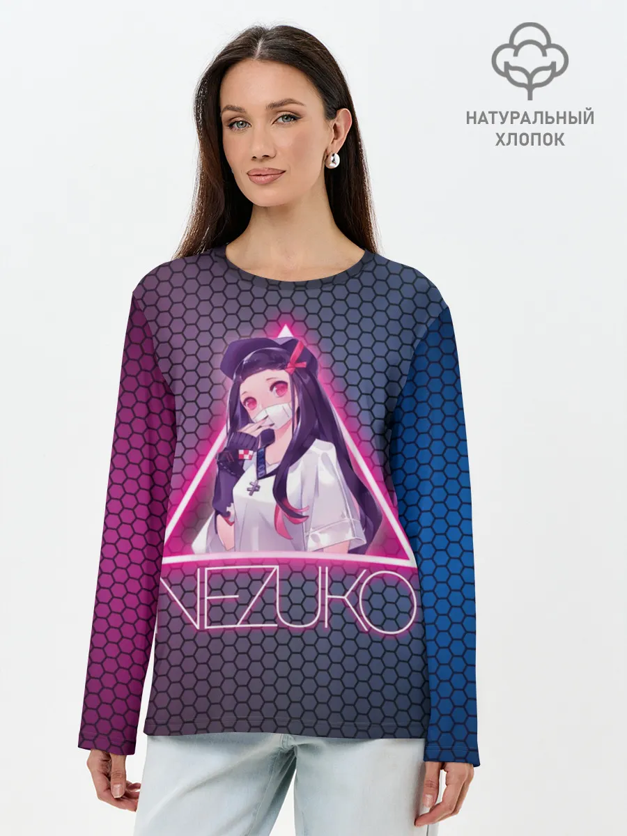 Лонгслив женский. Хлопок / Незуко Камадо в треугольнике