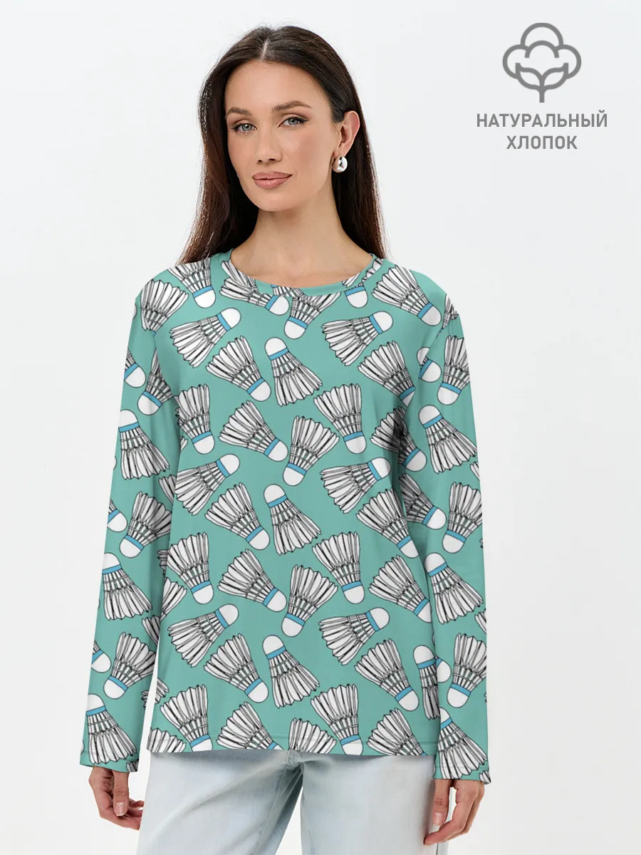 Лонгслив женский. Хлопок / Воланы на ментоловом