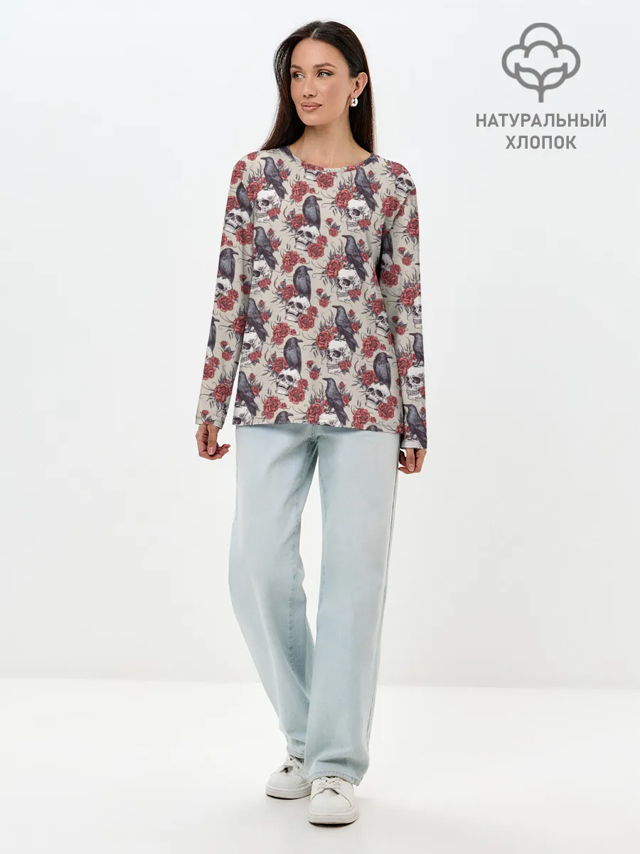 Лонгслив женский. Хлопок / Skull raven