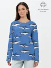 Лонгслив женский. Хлопок / Акулы Паттерн