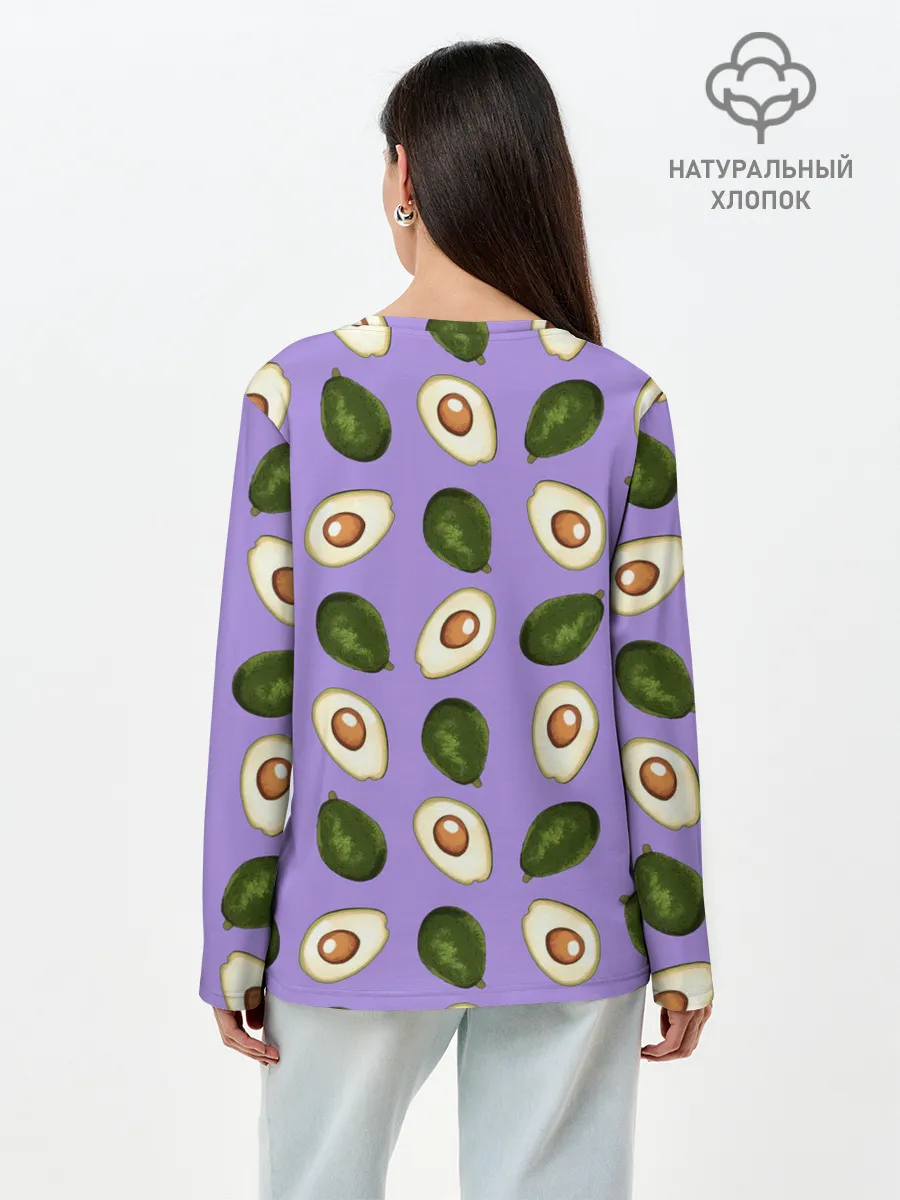 Лонгслив женский. Хлопок / Авокадо паттерн
