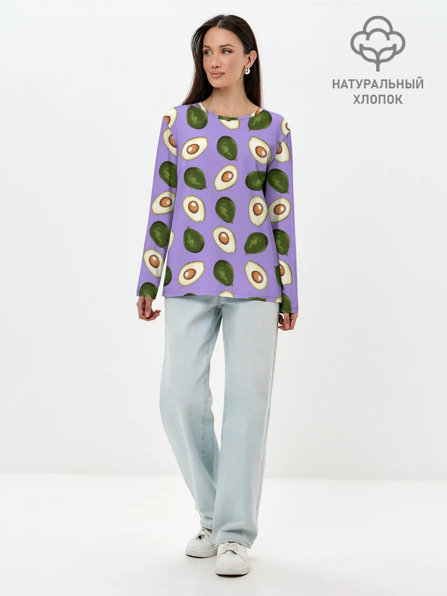 Лонгслив женский. Хлопок / Авокадо паттерн