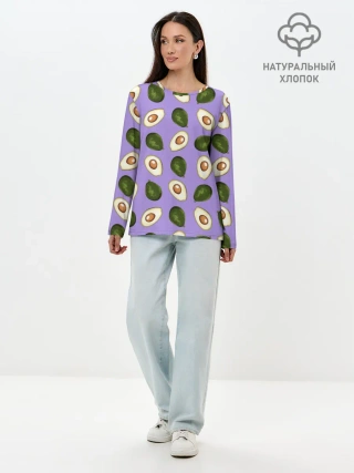 Лонгслив женский. Хлопок / Авокадо паттерн