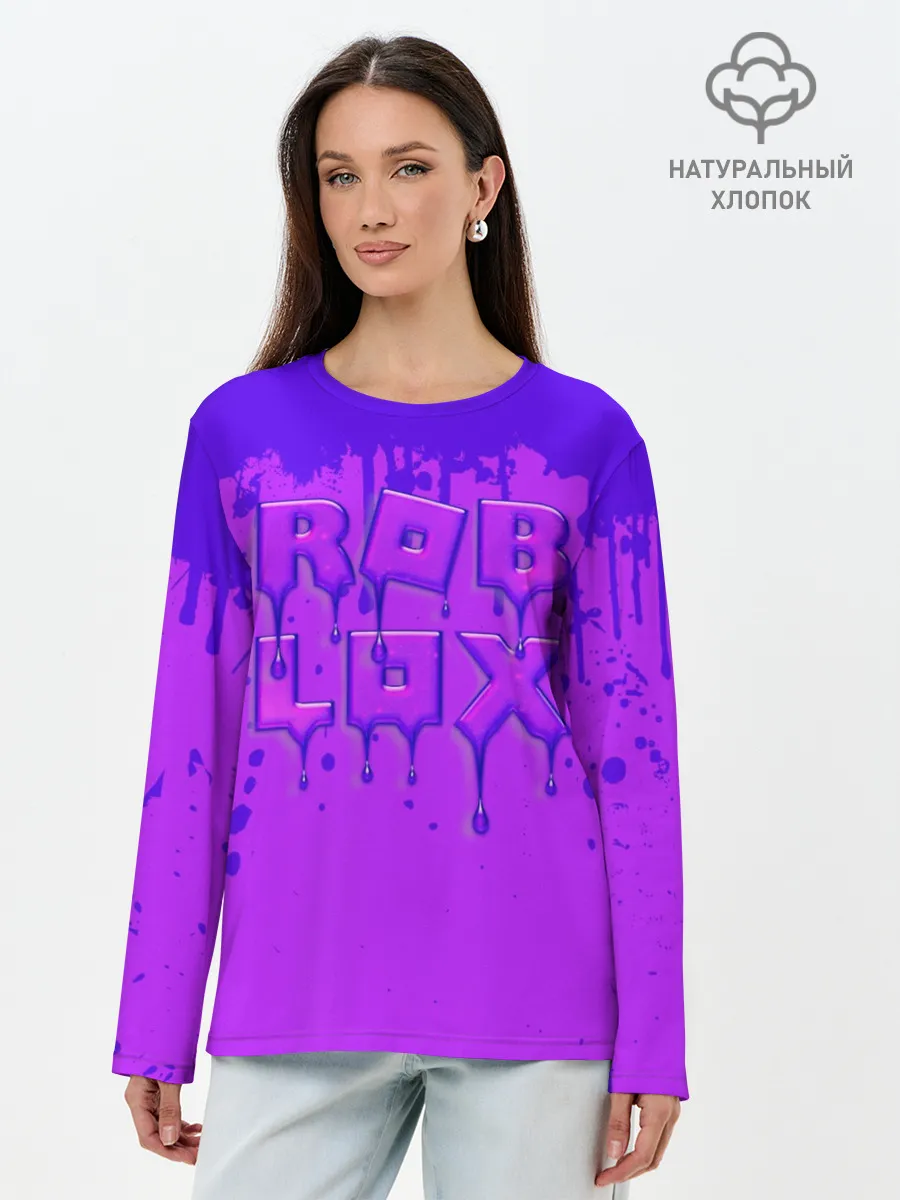 Лонгслив женский. Хлопок / ROBLOX ФИОЛЕТОВЫЕ ПОДТЕКИ
