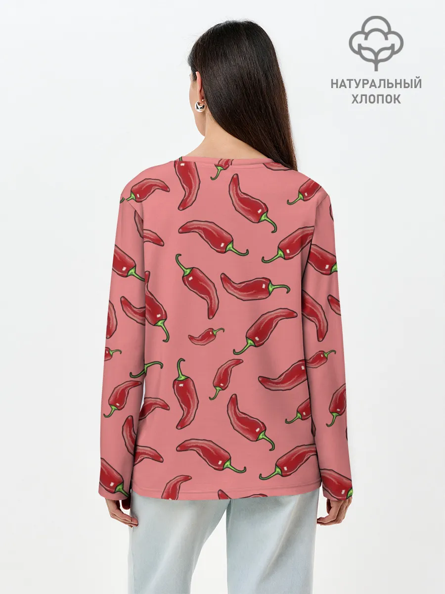 Лонгслив женский. Хлопок / Острый перчик