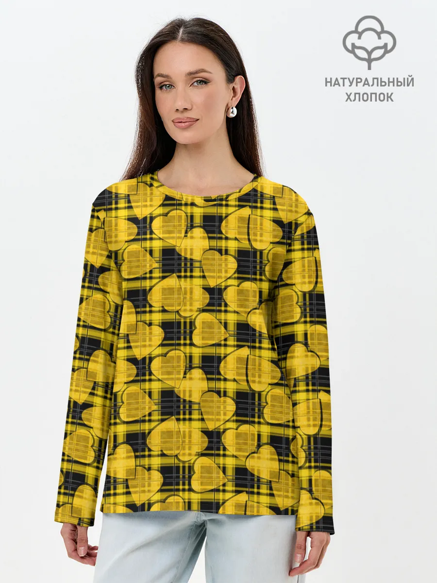 Лонгслив женский. Хлопок / Желто-черный модный узор